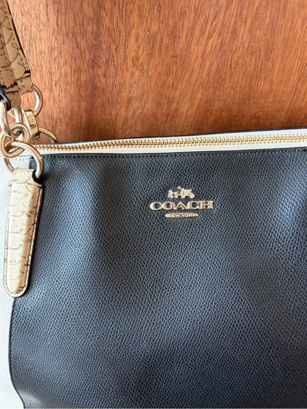 Coach Two-Tone Black & Cream Tote with Snake-Print Wallet